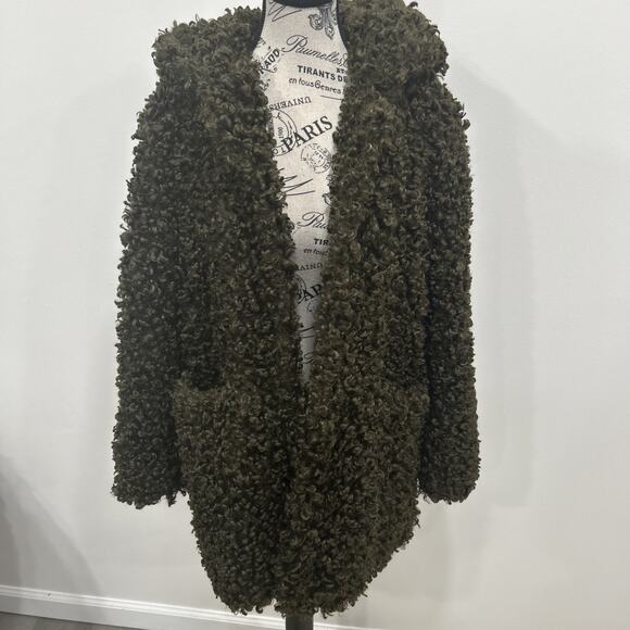 Zara Khaki Teddy Pile Hooded Faux Fur Coat Jacket Scandi Style Urban Chic Sz M - Picture 1 of 5